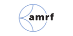 AMRF logo with a thin blue circular abstract shape to the left of the lowercase word “amrf” in black text.