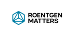Roentgen Matters logo featuring a blue geometric hexagon symbol with a triangular interior design above the words “ROENTGEN MATTERS” in black text.