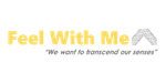Feel With Me logo with the words “Feel With Me” in yellow text, a small gray neural network icon to the right, and the tagline “We want to transcend our senses” below in gray.